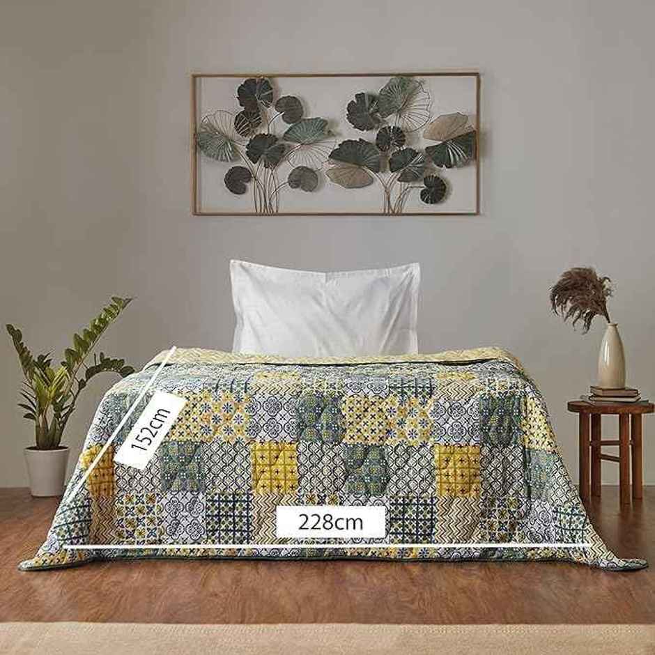 Chumbak Egypt Patchwork Yellow Comforter - Double Bed