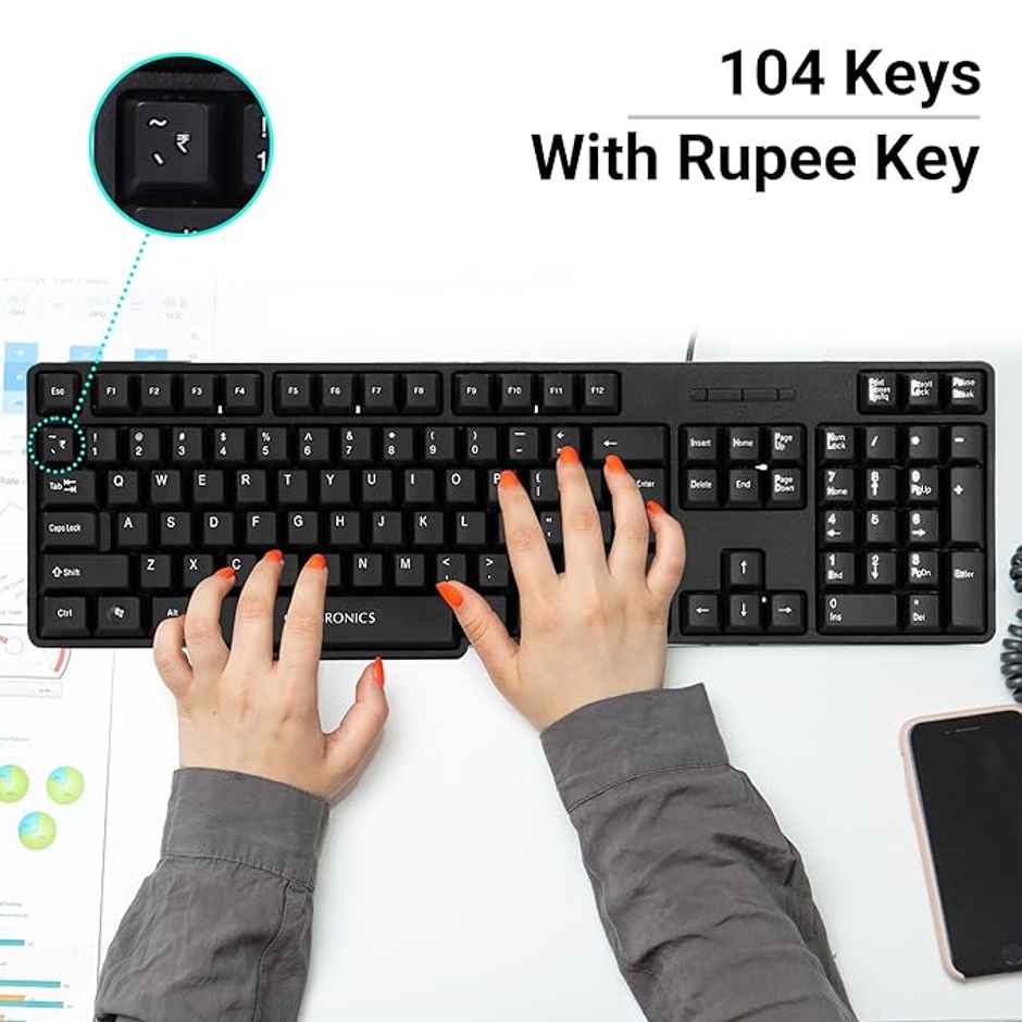 Zebronics JUDWAA 750 Wired Keyboard And Mouse Combo With 104 Keys And A Usb Mouse With 1200 Dpi - Black
