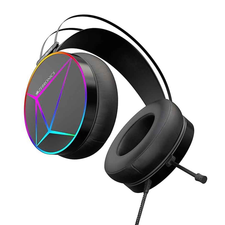 Zebronics Blitz Usb Gaming Wired On Ear Headphones With Mic & Dolby Atmos, Padded Cushions (Black)