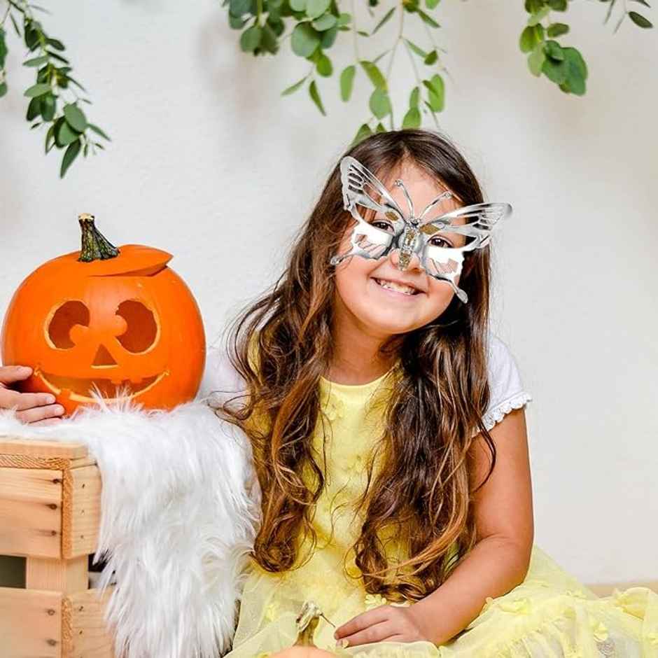 Masquerade Mask, Butterfly Mask with Ribbon Carnival Mask, Half Face | Multicolour | Chrome