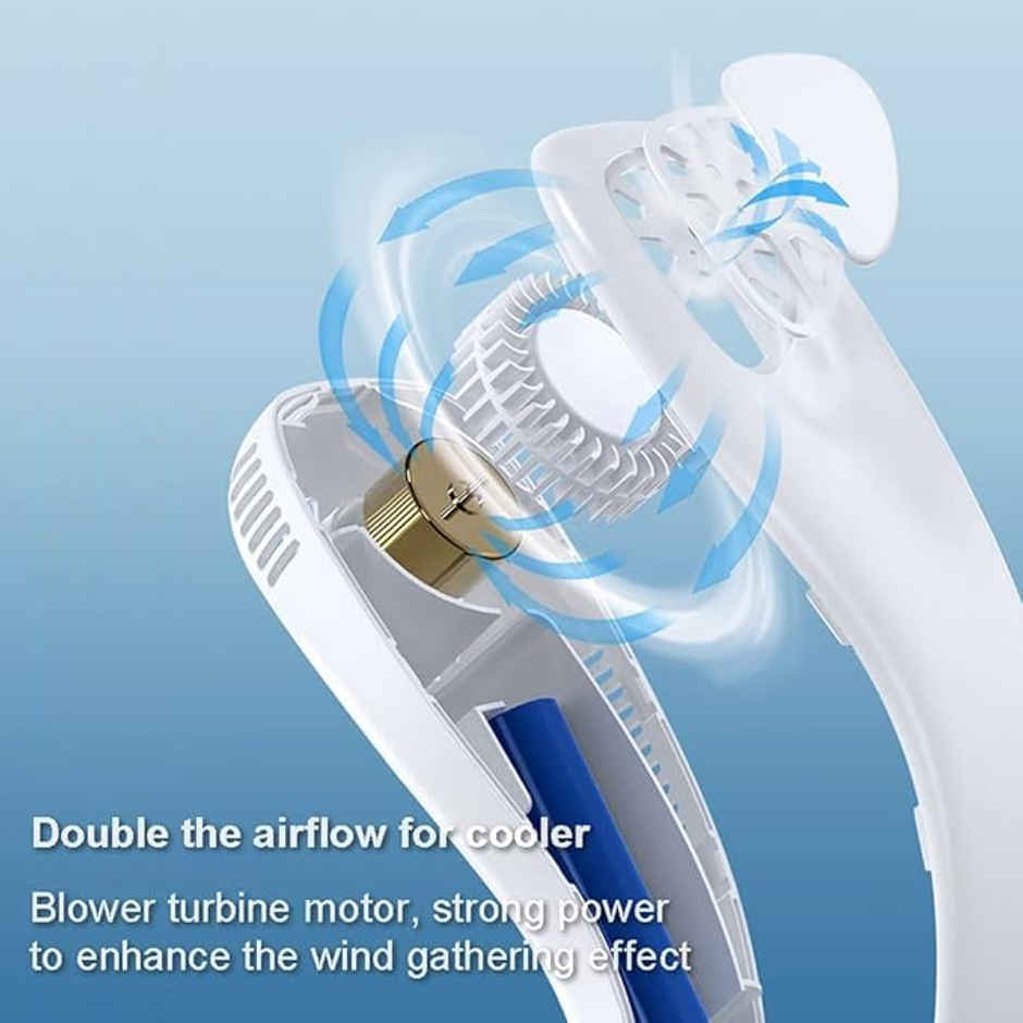 Basics IND Portable Neck Fan Rechargeable USB 4000mAh Battery Operated with 3 Speeds Hand-Free Neck Fan - White