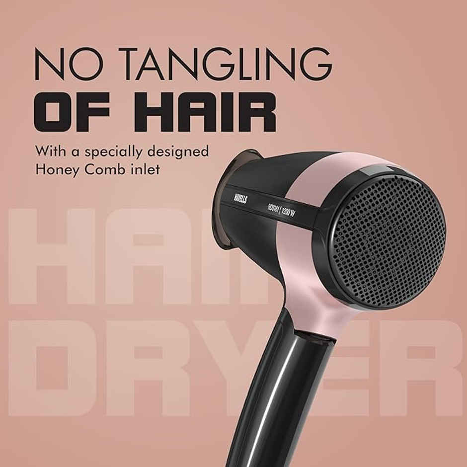 Havells 1200W Foldable Hair Dryer; 3 Heat Settings With Cool Shot (Hot/Cool/Warm), Cool Black