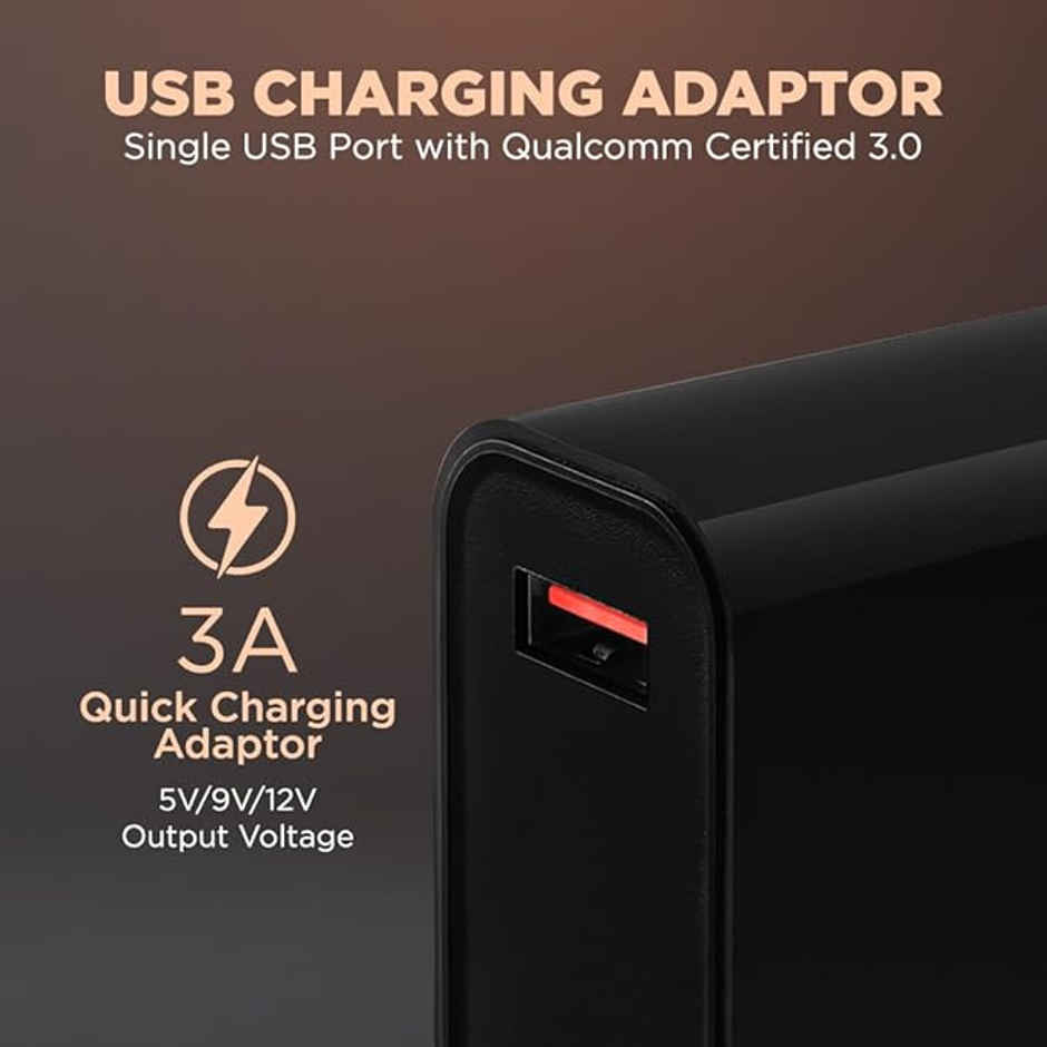 Lava 18W Fast USB Charger | with 3A USB to Type C 1M Cable | CH18 | Black