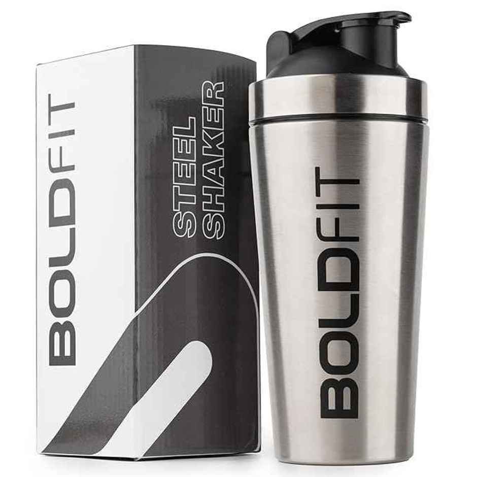 Boldfit Stainless Steel Gym Shaker Bottle Shaker for Protein Shake 100% Leakproof, 700 ml Silver