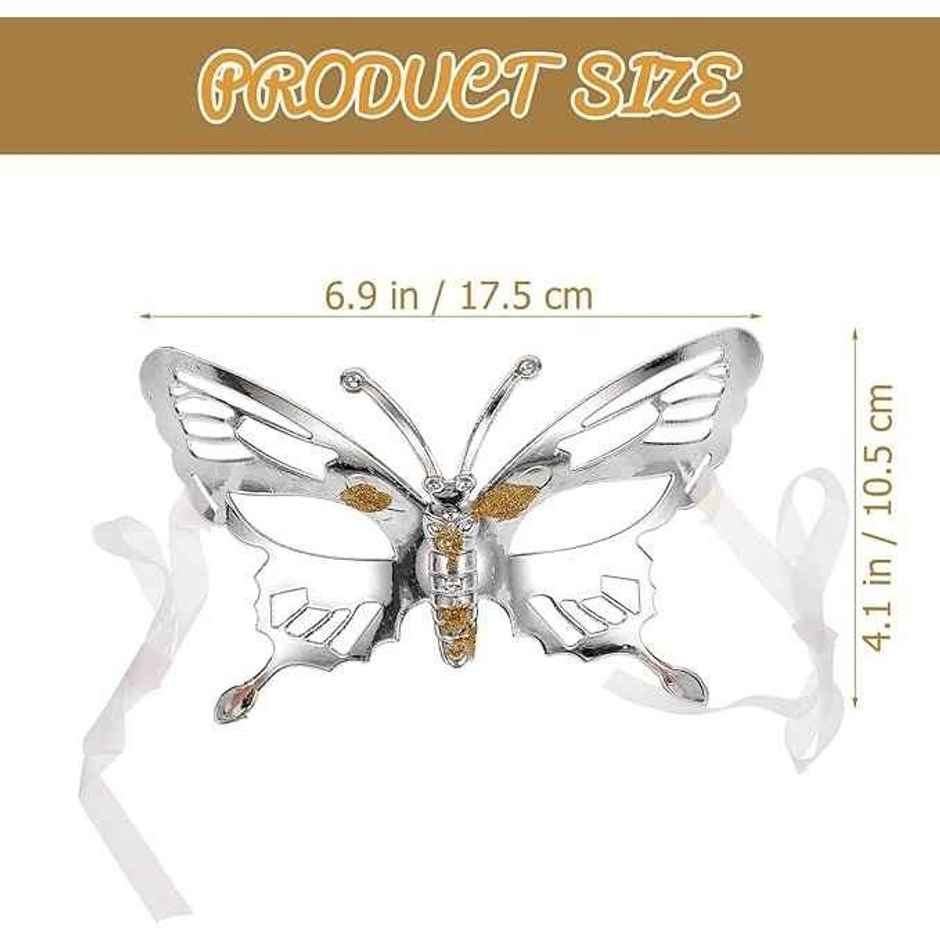 Masquerade Mask, Butterfly Mask with Ribbon Carnival Mask, Half Face | Multicolour | Chrome