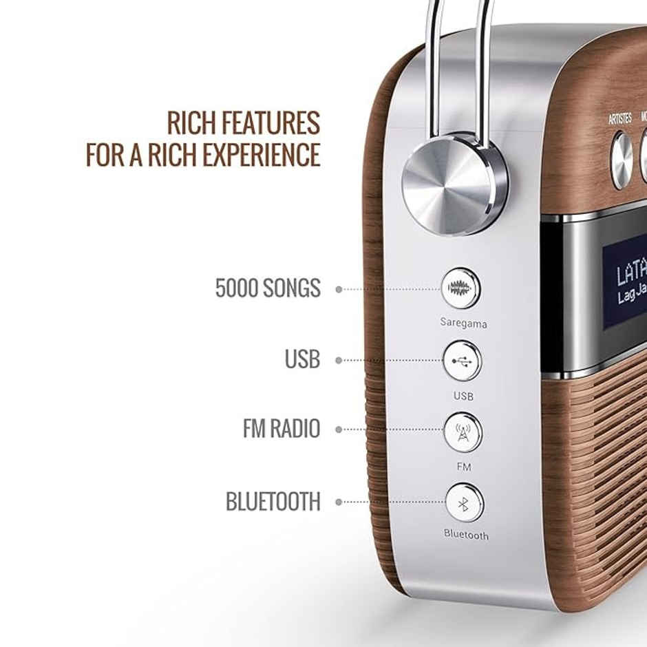 Saregama Carvaan Hindi, Portable Music Player, 5000 Preloaded Songs - Oak Wood Brown