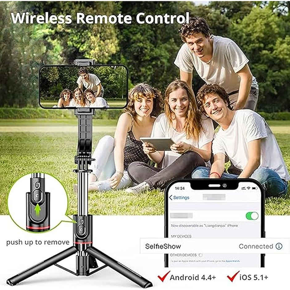 Sounce Bluetooth Selfie Stick Tripod Stand | 360 Degree Rotatation | 45 Inch Extension | Black