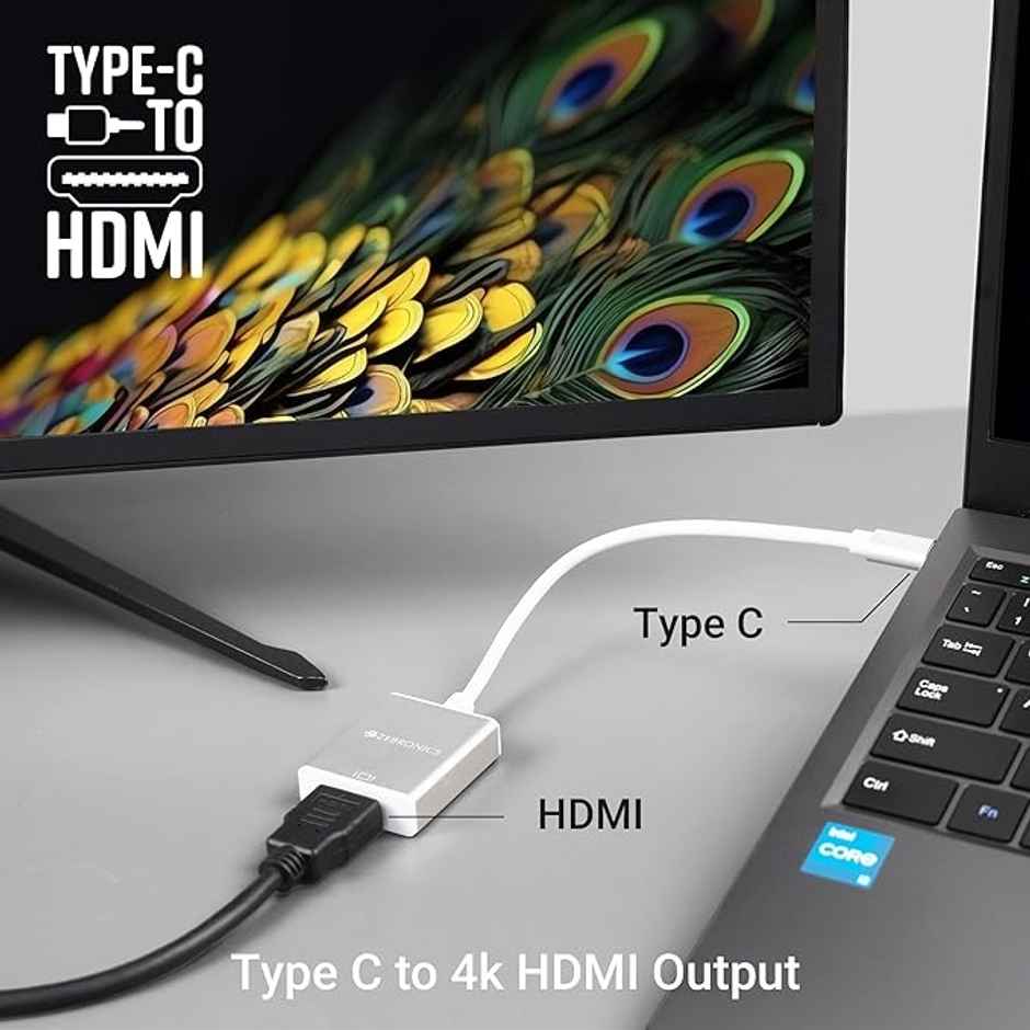 ZEBRONICS TA150H Type-C to HDMI 4K Adapter, 15cm, MacBook/DeX/Windows, Aluminium Design, White