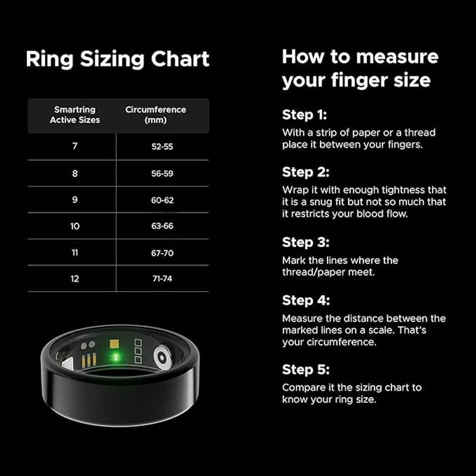 boAt SmartRing Active w/Stylish Stainless-Steel & Lightweight (Midnight Black 12), Size - 12