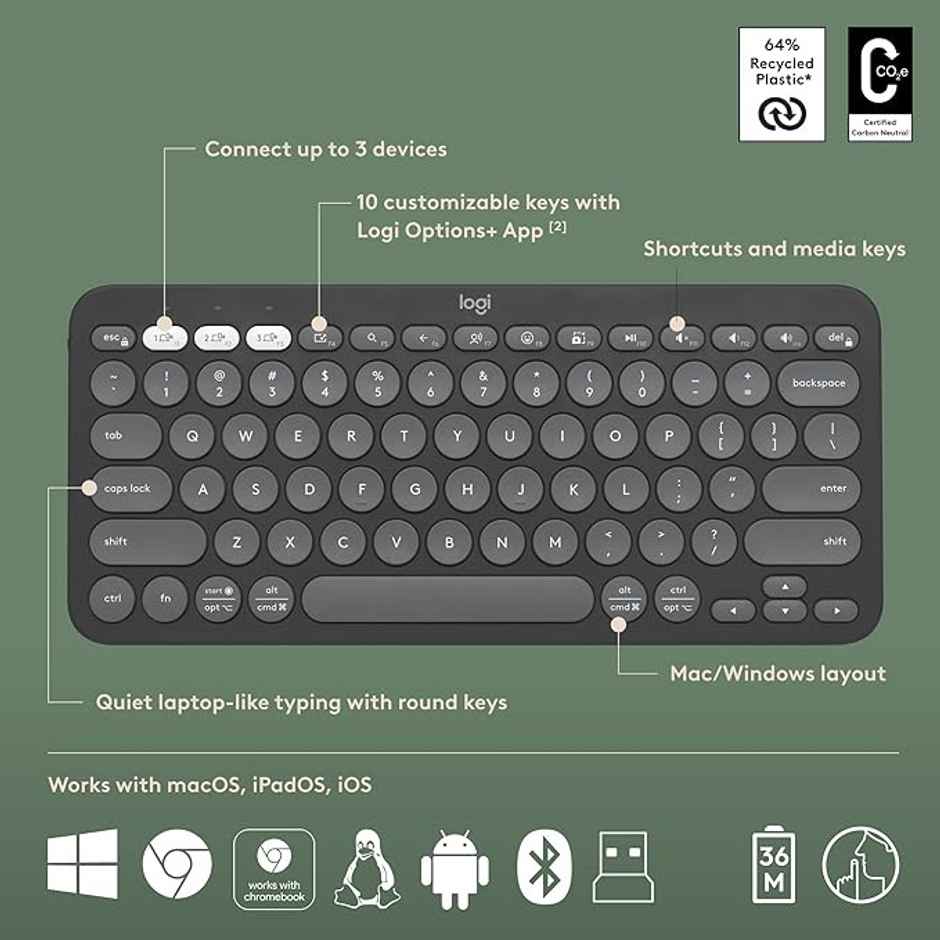 Logitech Pebble 2 Combo Wireless Keyboard And Mouse Quiet And Portable Tonal Graphite