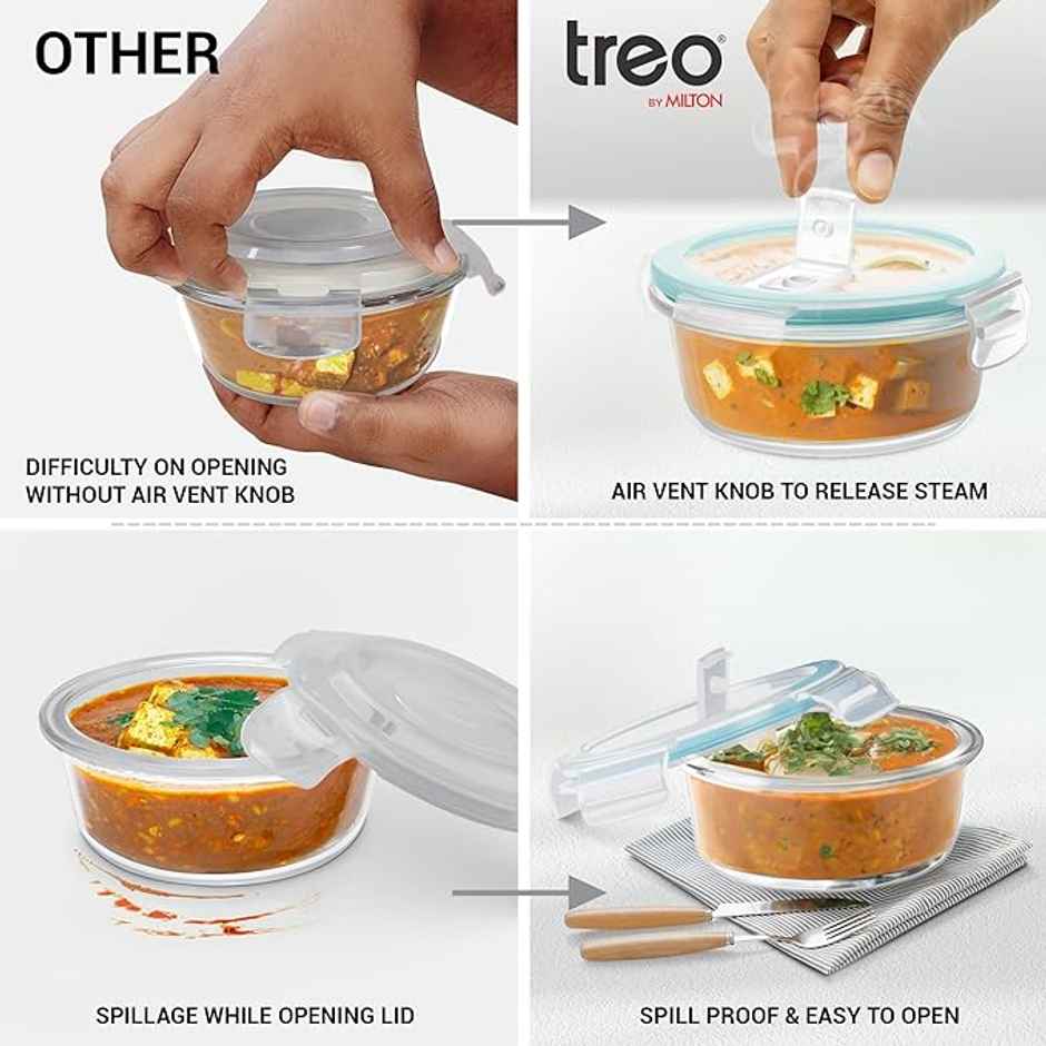 Treo By Milton All Fresh Borosilicate Glass Tiffin, 380 ml, Set Of 2, Transparent