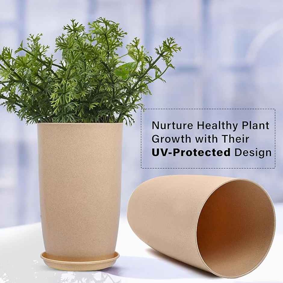 Kuber Industries Marble Emerald Flower Pot for Home & Garden with Tray|18 Inch|Pack of 2|Beige