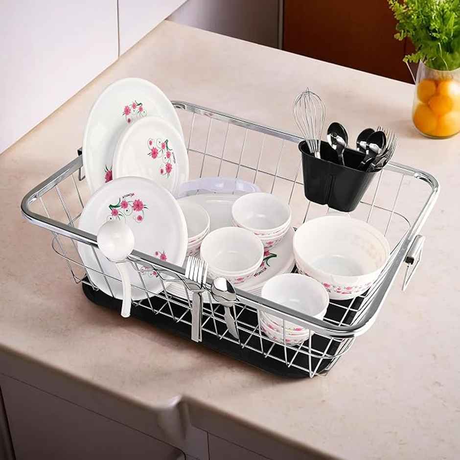 Kuber Industries Stainless Steel Dish Rack | Vessels Organizer with Draining Tray | 17x22 Inch