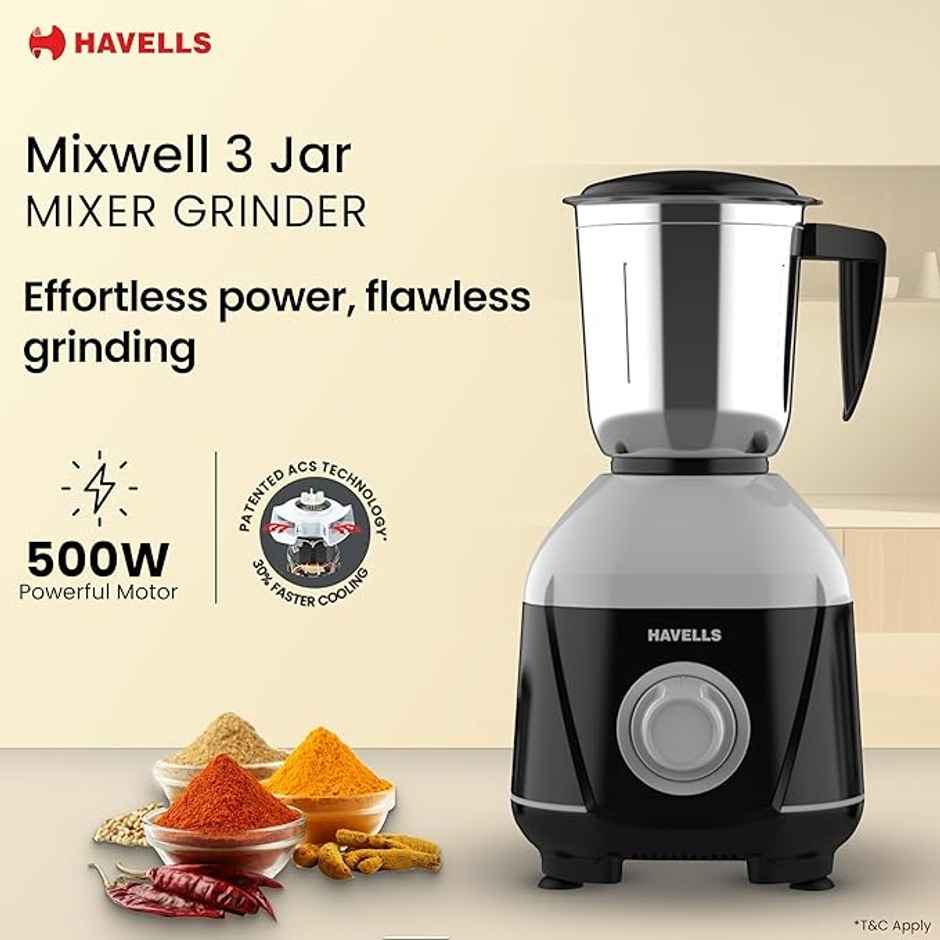 Havells Mixwell - N | 500 W | 3 Jar - Black