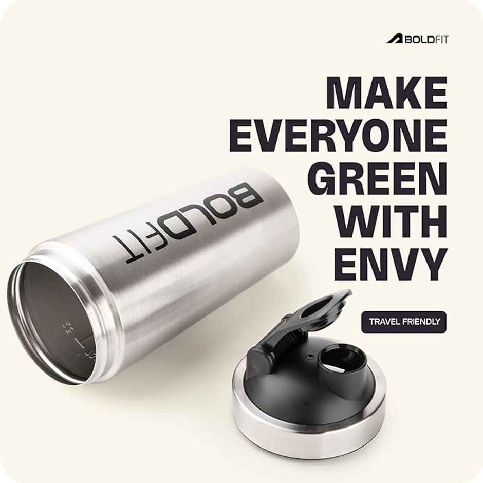 Boldfit Stainless Steel Gym Shaker Bottle Shaker for Protein Shake 100% Leakproof, 700 ml Silver