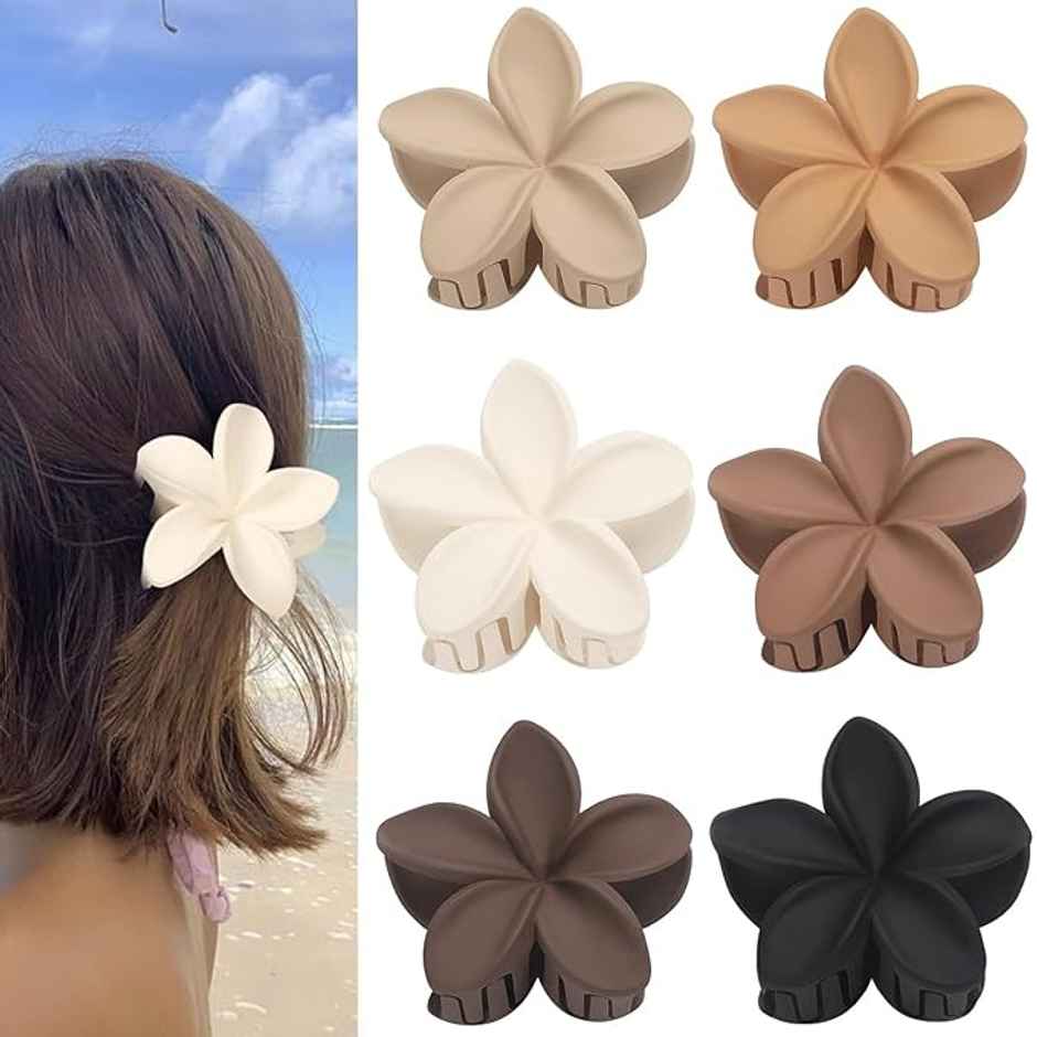 Bronson Professional 6 Pcs Hair Claw Clips Small Matte Flower Hair Clutcher - Multicolour