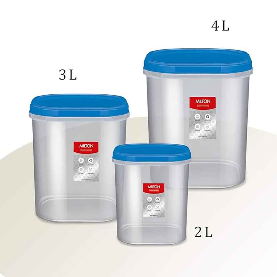 Milton Quadra Storage Container, Set Of 3, 2 Litre, 3 Litre, 4 Litre, Blue