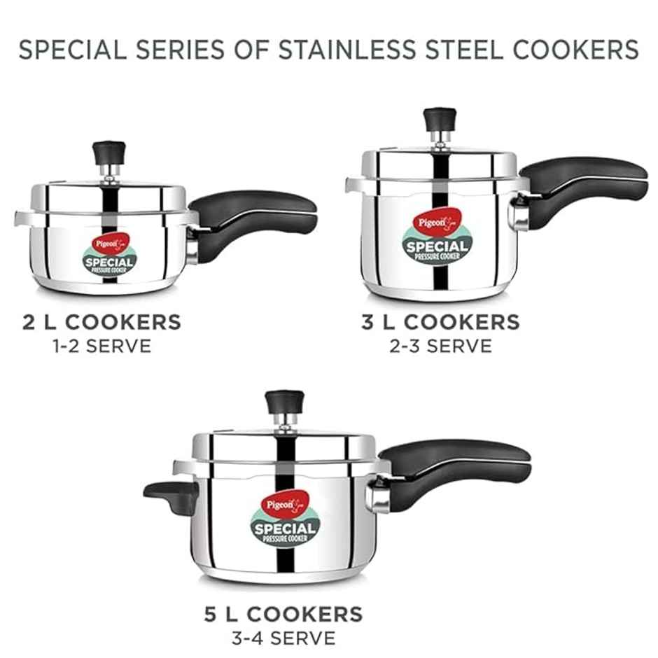 Pigeon Special and 2 L, 3 L, 5 L Outer Lid Induction Bottom Pressure Cooker | Stainless Steel