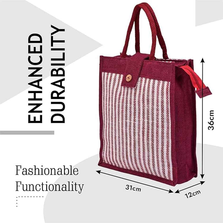 Kuber Industries Jute Top Flap-Lining Carry Shopping Bag with Handle|Medium|Maroon