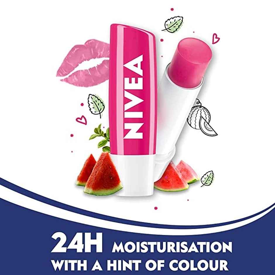 Nivea Lip Balm Watermelon Shine 24h Moisture with Natural Oils Pink Shine & Watermelon Aroma