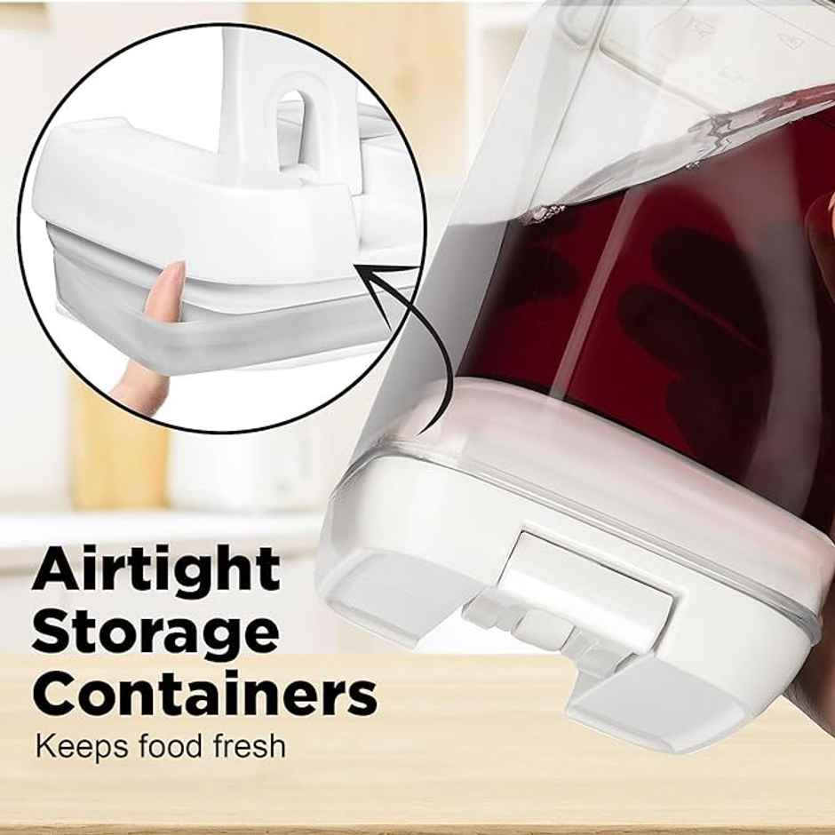 Tex-Ro White Cap Airtight Plastic Grocery Container For Kitchen Organizer - Pack Of 4