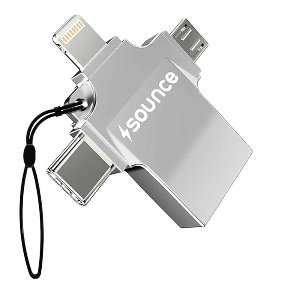 Sounce 4-In-1 OTG Adapter Converter with Lightning | Type C | Micro USB, Silver