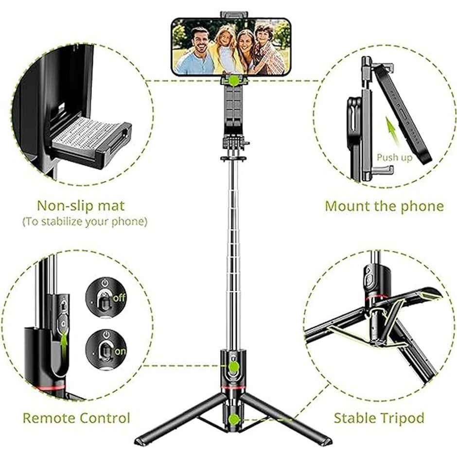 Sounce Bluetooth Selfie Stick Tripod Stand | 360 Degree Rotatation | 45 Inch Extension | Black