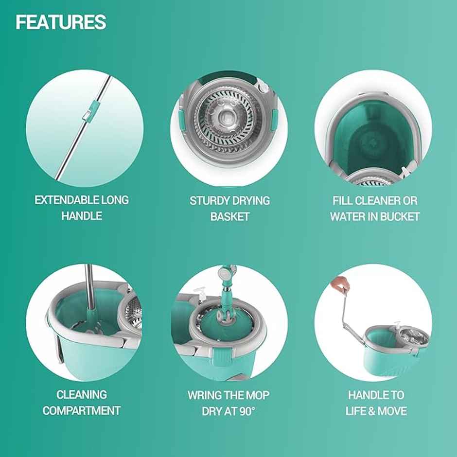 Spotzero By Milton Royale Spin Mop, Aqua Green (Steel Wringer)