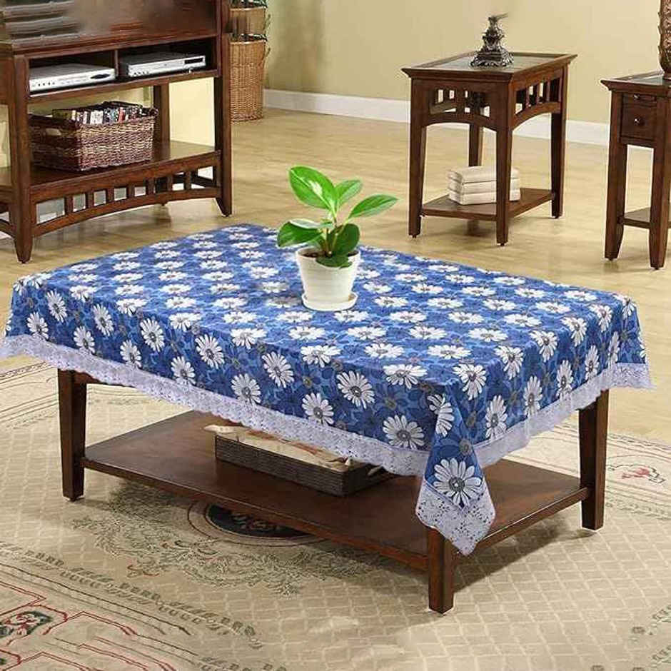 Kuber Industries PVC Table Cloth | Round Table Cover for 4 Seater (Blue)