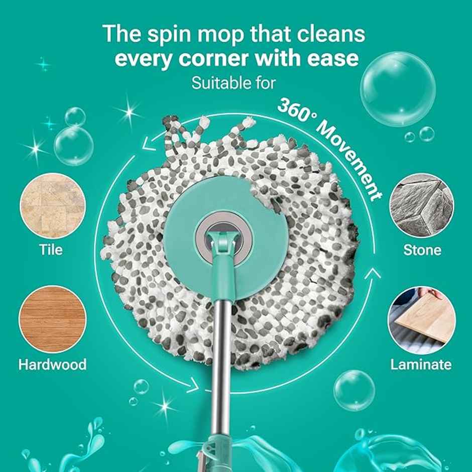Spotzero By Milton Classic 360 Degree Cleaning Spin Mop With Easy Wheels, 2 Refill And Bucket