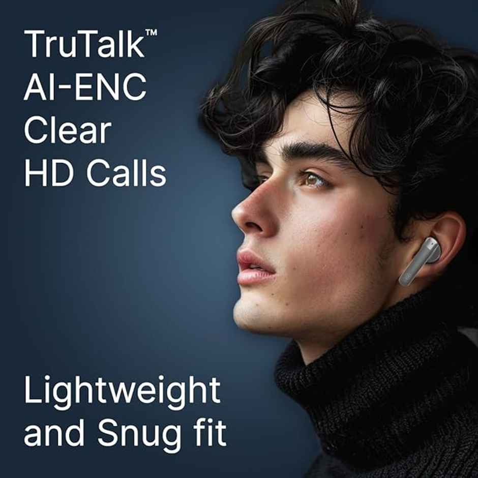 pTron Bassbuds Duo Pro TWS Earbuds | TruTalk AI-ENC Calls | 38H Playback Time | Movie/Music Modes - Grey