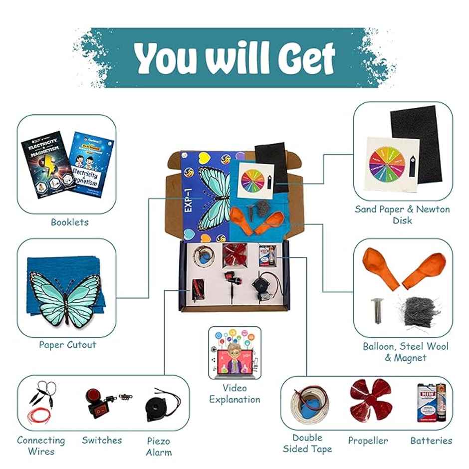 Physics Wallah Curious Jr. Electricity & Magnetism Science Projects Kit | Multicolor