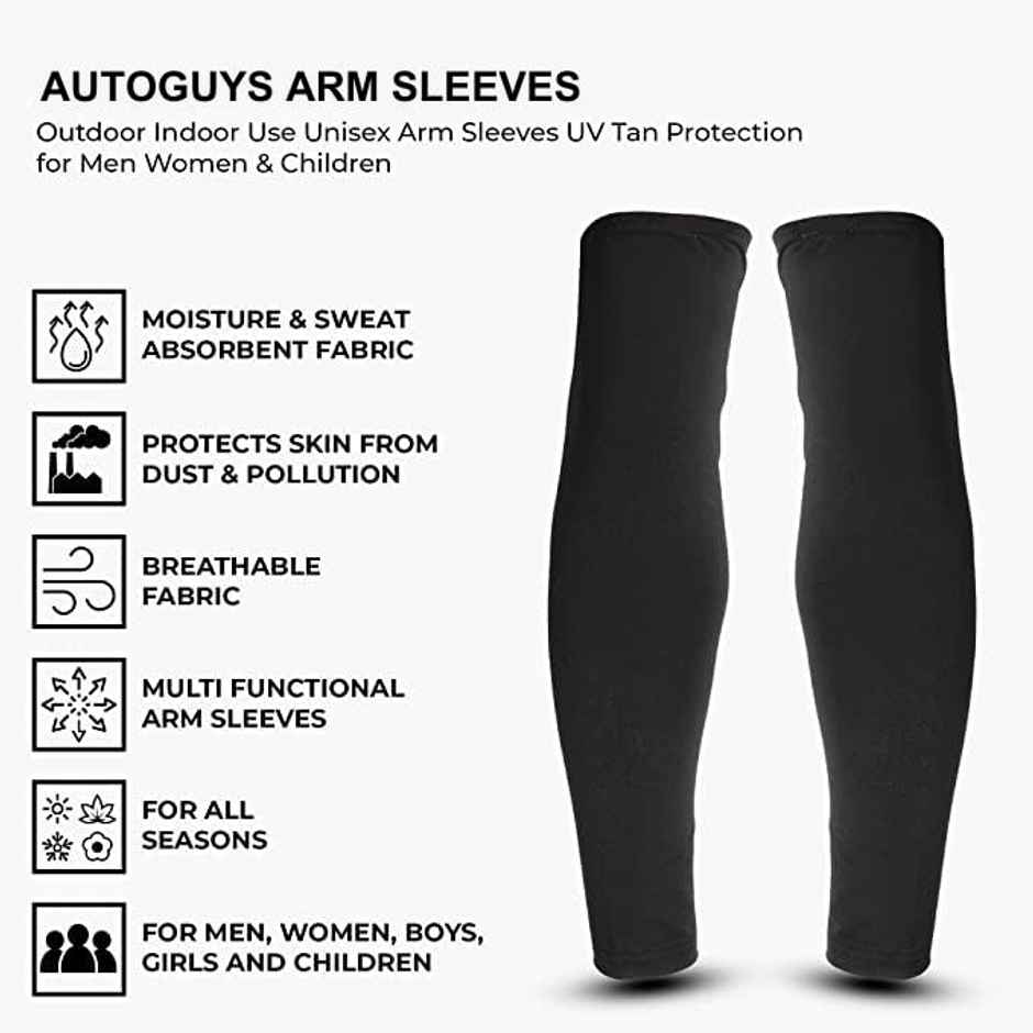 AUTOGUYS De|Fit 240GSM Unisex Arm Sleeves UV Protection Compression | Black | Pk of 2 Combo