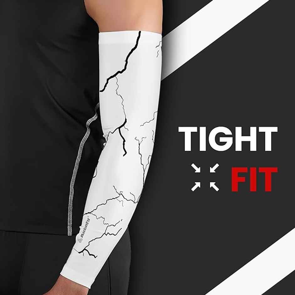 Autofy Active Fit 240 GSM Unisex Arm Sleeves | UV Protection Compression & Cooling Effect | White