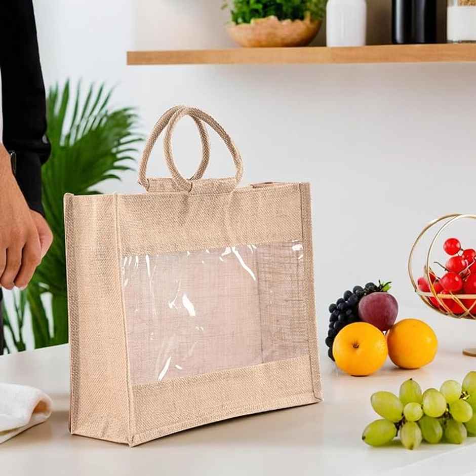 Kuber Industries Reusable Jute Grocery Bags for Shopping | Carry Jhola for Women | Brown