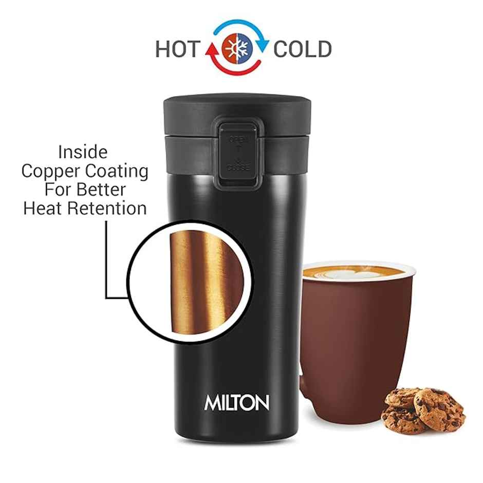 Milton Thermosteel Vacuum Insulated Coffee Mug, 300 ml, Black | Hot & Cold Flask