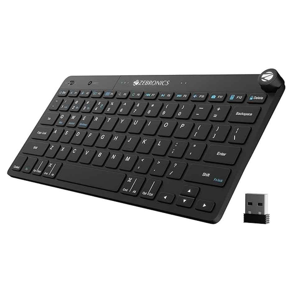 Zebronics KEYPAD X1 Wireless Bluetooth Keyboard, Scissor Switches, 2.4GHz & Dual BT for (Mac | Android | Windows), Volume/Media Control Knob, Integrated Multimedia Keys - Black