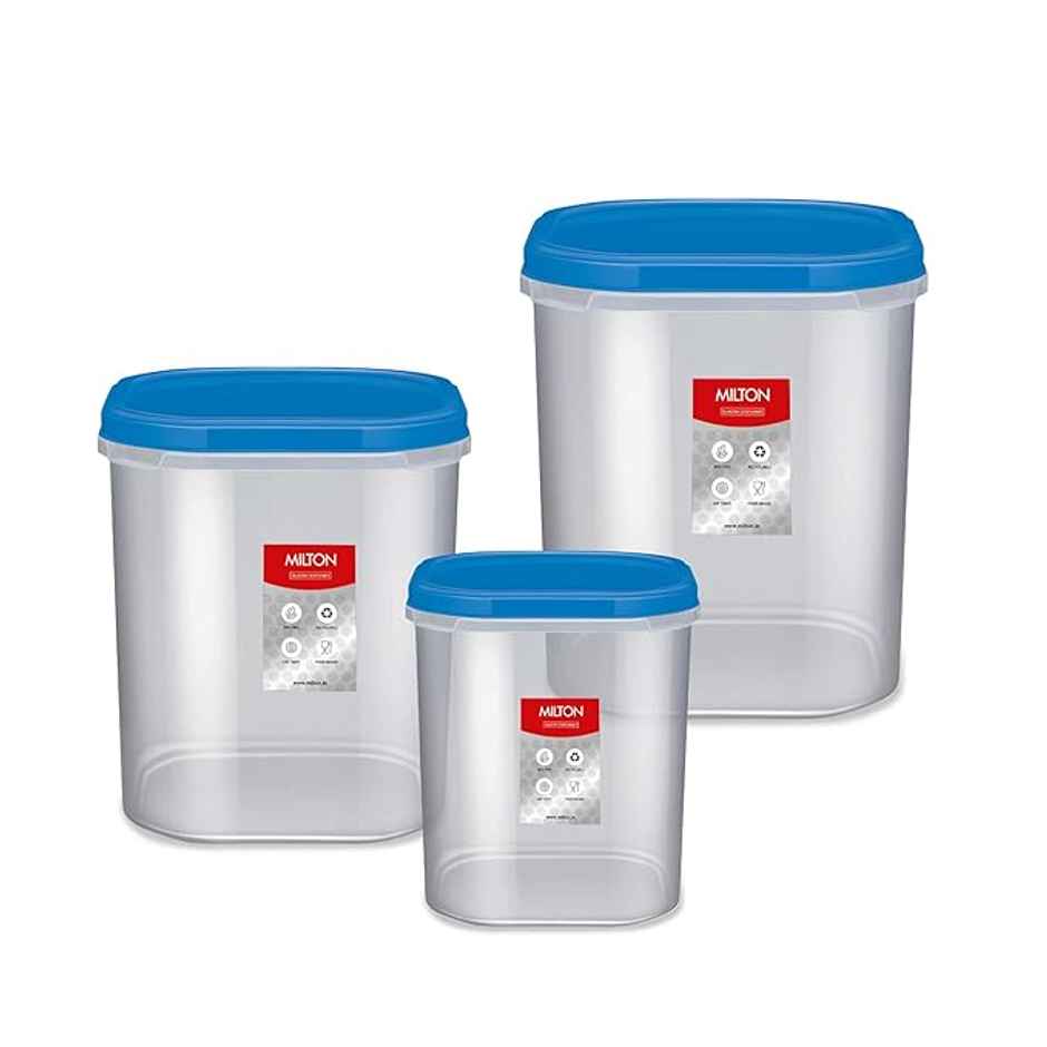 Milton Quadra Storage Container, Set Of 3, 2 Litre, 3 Litre, 4 Litre, Blue