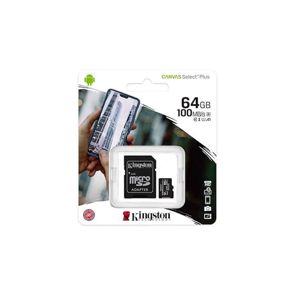 Kingston Canvas Select Plus 64Gb Microsd Card Class 10 Uhs-I 100Mb/S With Adapter (Sdcs2/64Gbin)