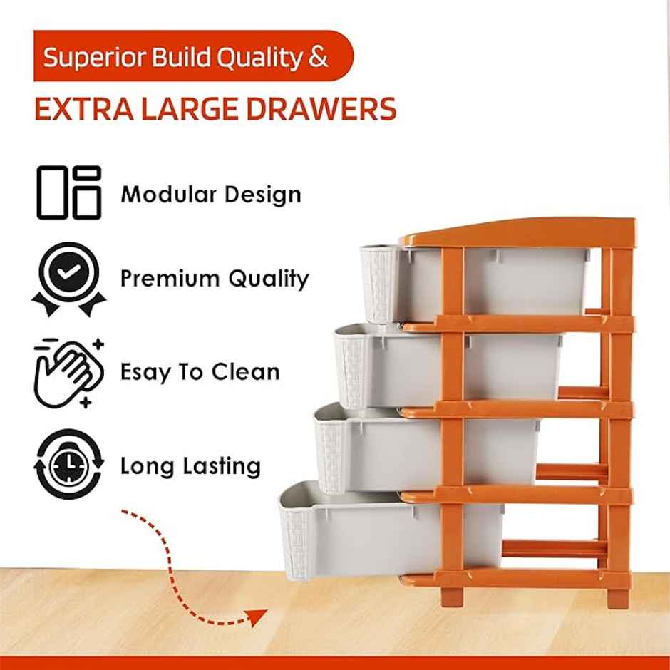 Kuber Industries 4-Tier Plastic Drawers Organizer | Durable Cabinets|Storage Rack for Kitchen
