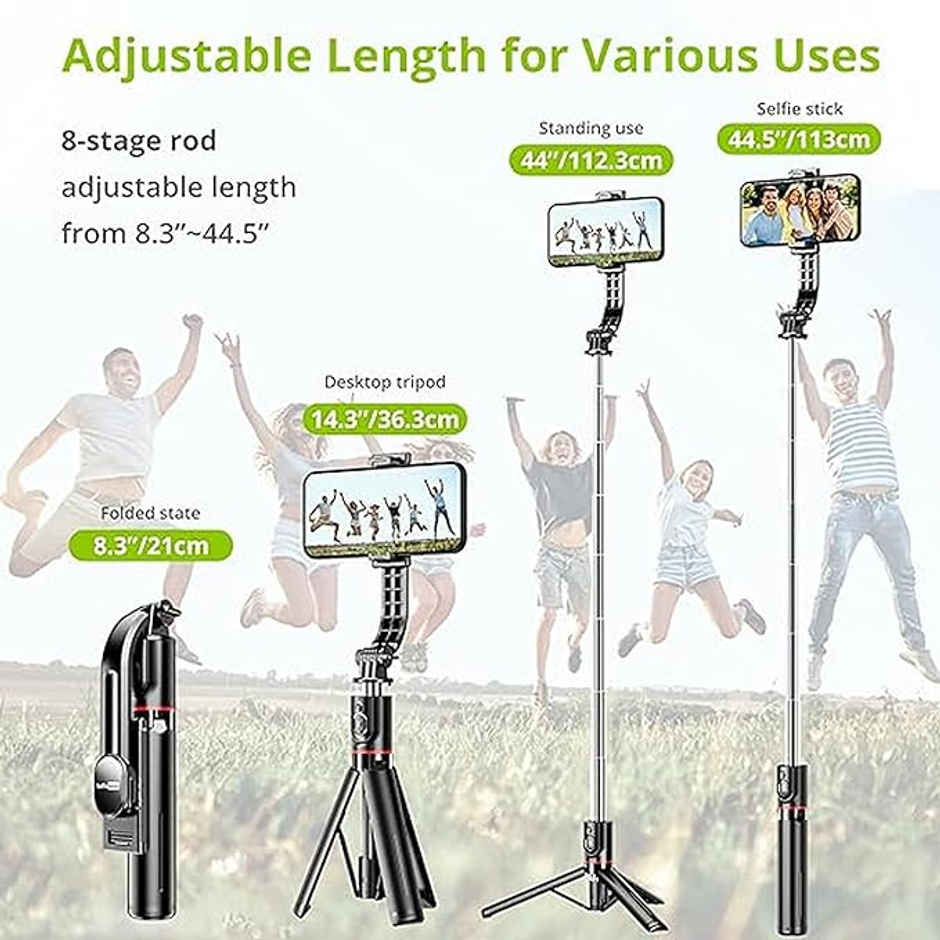 Sounce Bluetooth Selfie Stick Tripod Stand | 360 Degree Rotatation | 45 Inch Extension | Black