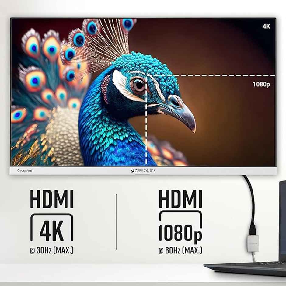 ZEBRONICS TA150H Type-C to HDMI 4K Adapter, 15cm, MacBook/DeX/Windows, Aluminium Design, White