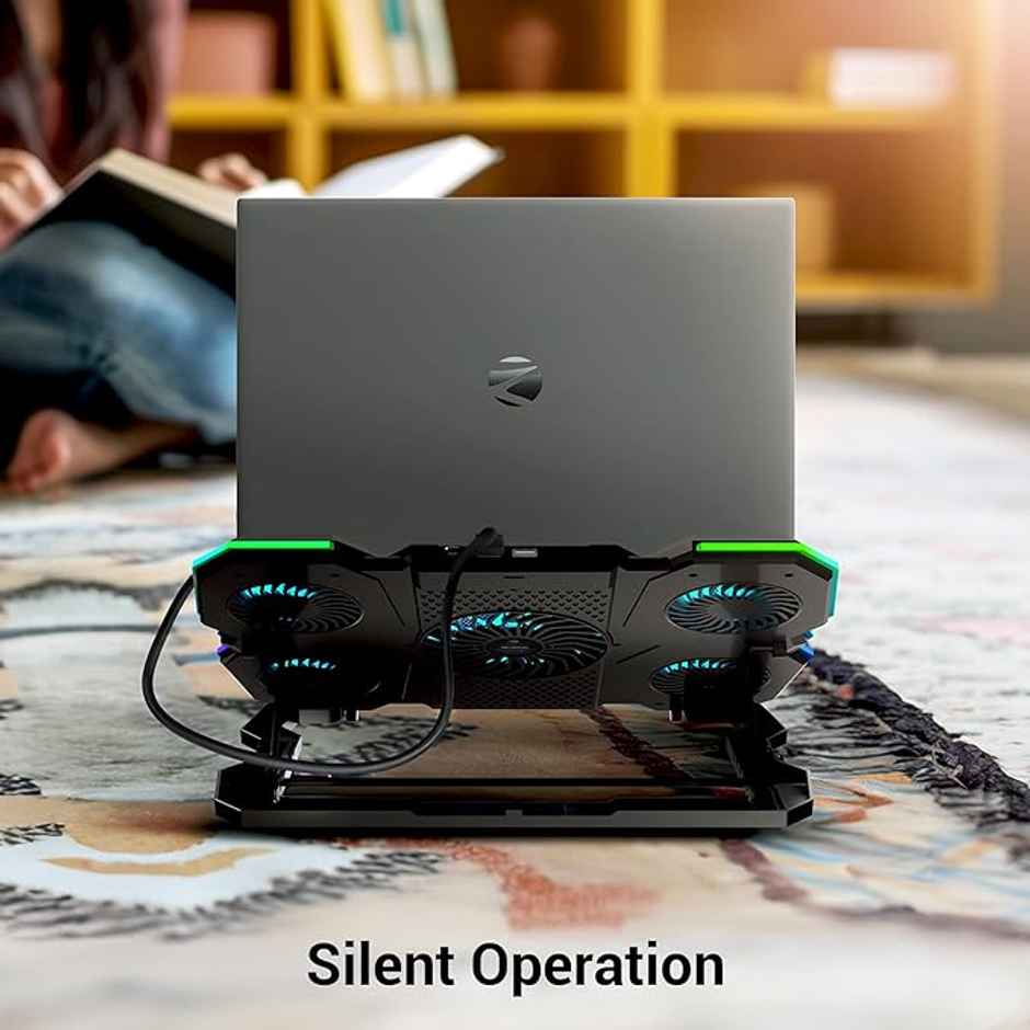Zebronics Nc8000 Laptop Cooling Pad, Upto 17 Inch, 5 Fans 5 Level Adjustable Speed Control Usb Port
