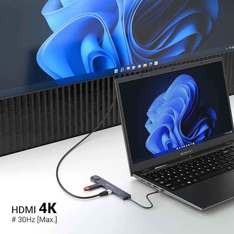 Zebronics CT81 8 in 1 USB C Hub 4K HDMI 100W PD USB 3.0 2 C 2 USB SD mSD RJ45 Metal