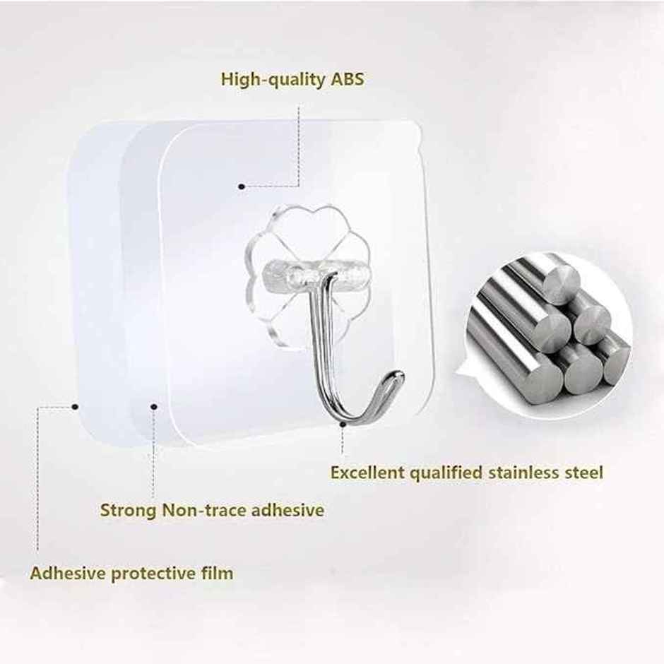 Perpetual Self Adhesive Wall Hooks | Heavy Duty | Transparent | Multipurpose | Set of 5