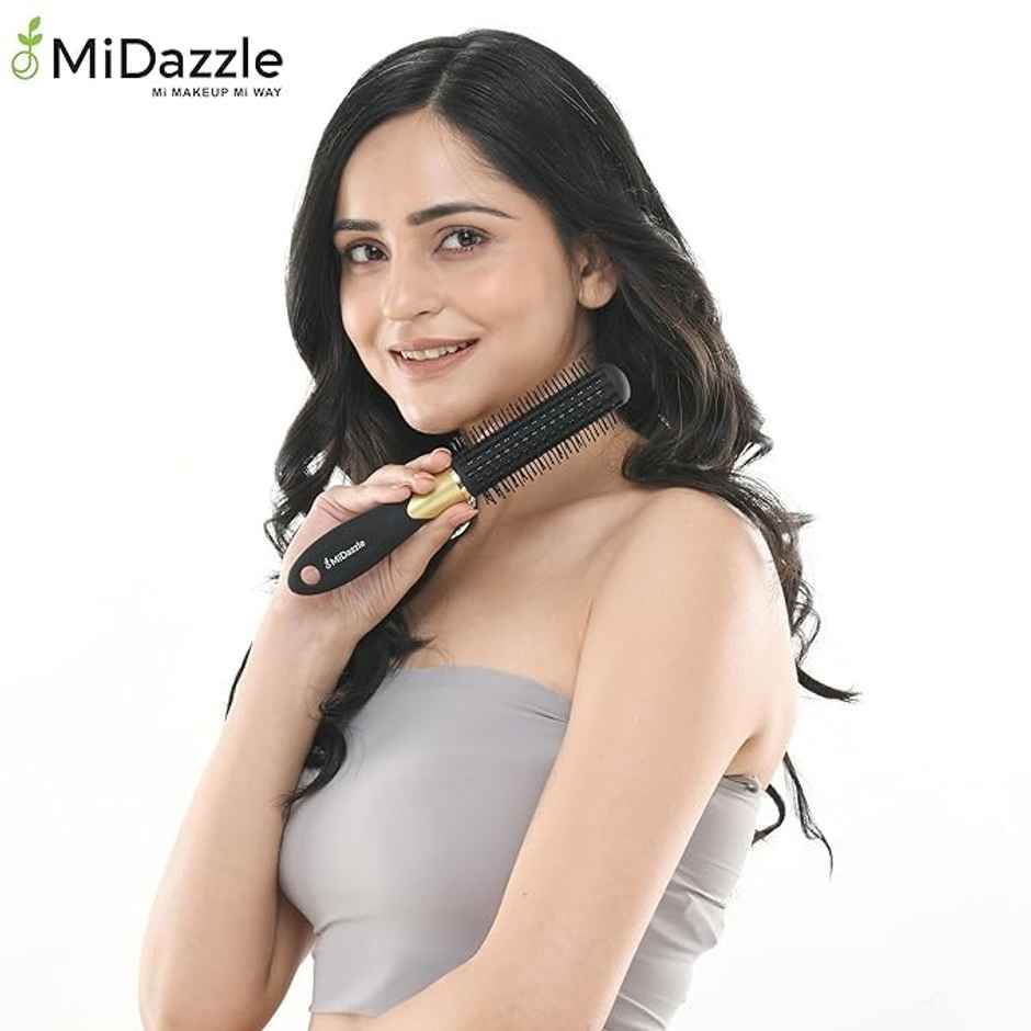 Midazzle Premium Round Black & Gold with Ring Hair Brush with Ring |MIHB0031