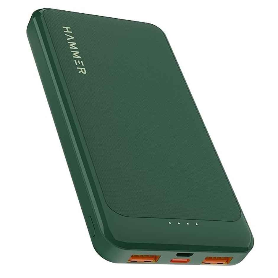 Hammer 10000 mAh 22.5W Power Bank Ultra Charge | Pd Fast Charging | 3 Output | 2 Input Ports - Green