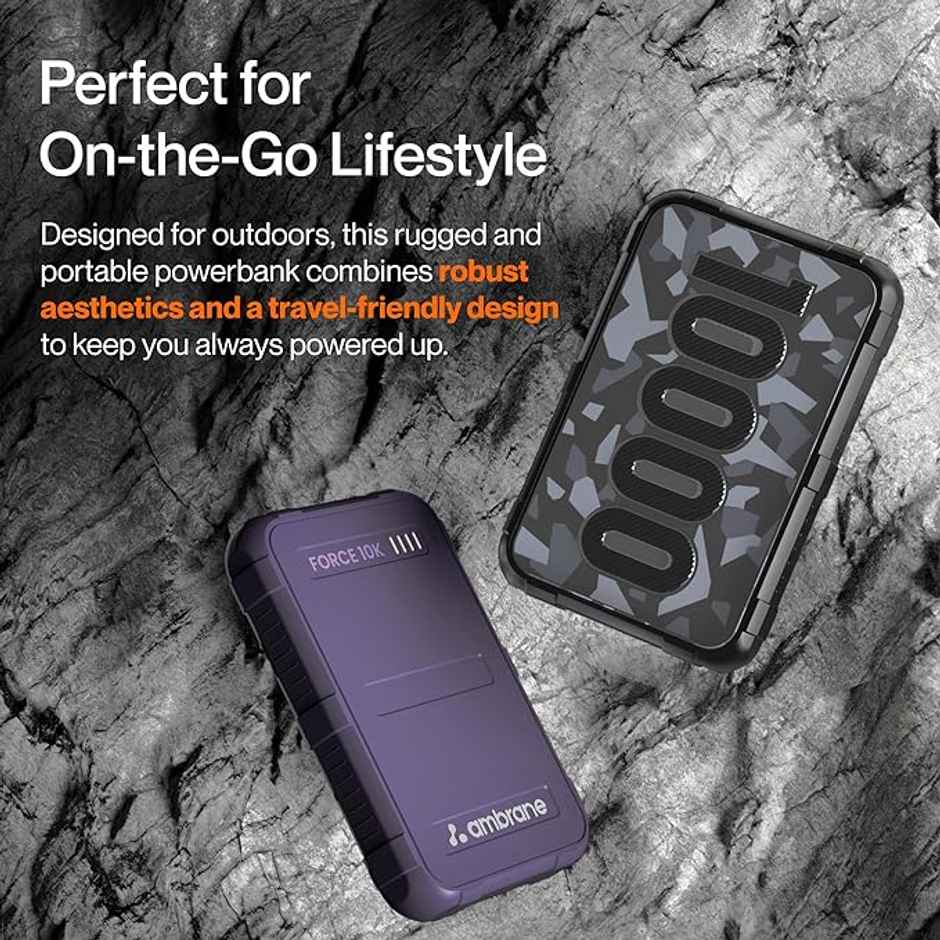 Ambrane 10000 mAh Rugged, Slim & Compact Powerbank, 22.5W Fast Charging (Force 10K, Purple)