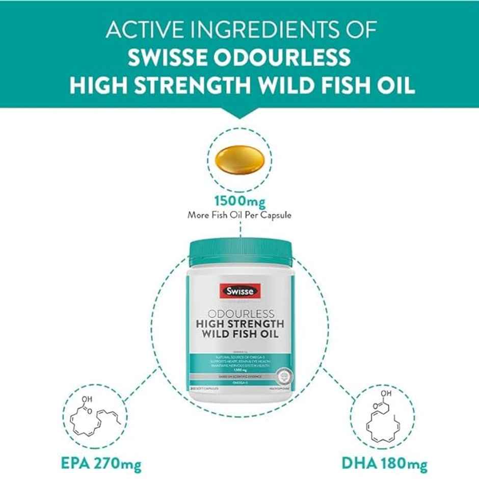 Swisse Ultiboost Odourless High Strength Wild Fish Oil with 1500mg Omega 3 Capsule 200