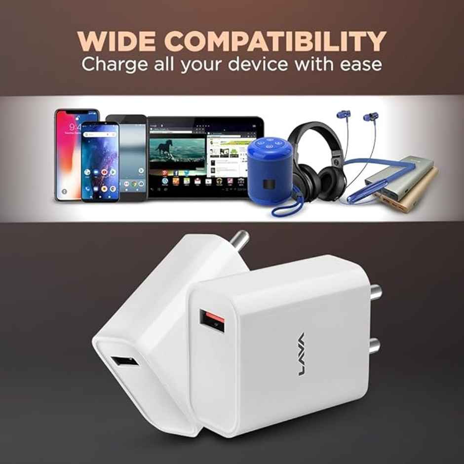 Lava 18W Fast USB Charger | with 3A USB to Type C 1M Cable | CH18 | White